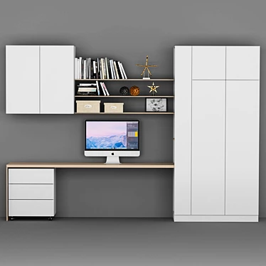 Spacious Home Office Shelf 3D model image 1 