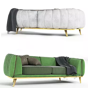 Silkworm-inspired Sofa: Green and White 3D model image 1 