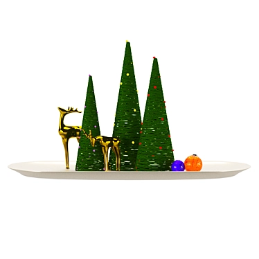 Christmas Harmony: Tree, Deer Figurine, Glass Toy, Balls, Plate 3D model image 1 