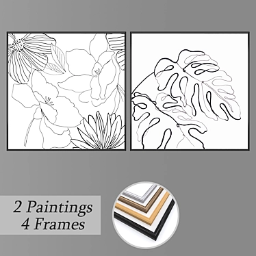 Elegant Wall Art Set with Frame Options 3D model image 1 