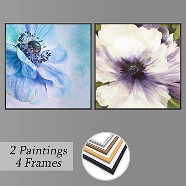 Modern Art Set: 2 Paintings with 4 Frame Options 3D model image 1 