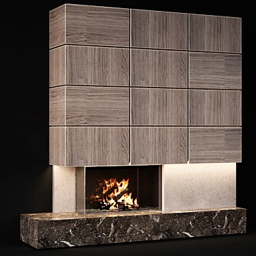 Modern Wooden Panel Fireplace 3D model image 1 