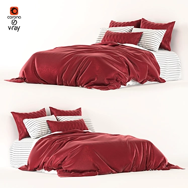 Luxurious Crimson Dream Velvet Bed 3D model image 1 