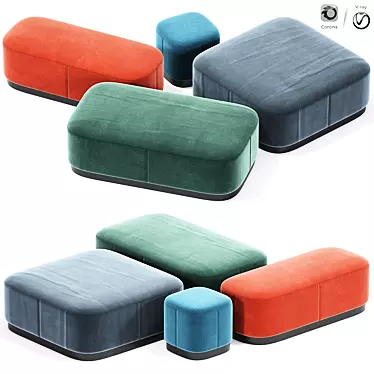 Contemporary Pouf Duo: Versatile and Stylish 3D model image 1 