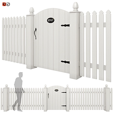 Classic White Picket Fence 3D model image 1 