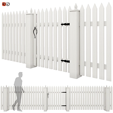 Classic White Picket Fence 3D model image 1 