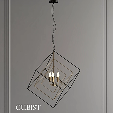 Cubist Pendant Chandelier: Black and Gold 3D model image 1 