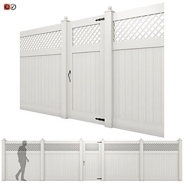 Classic White Fence 180cm 3D model image 1 