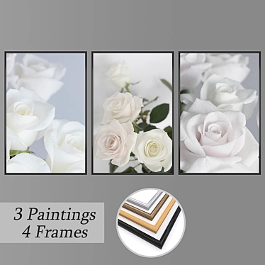 Modern Art Set: 3 Paintings with 4 Frame Options 3D model image 1 