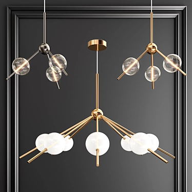 Sleek Metal Glass Chandelier 3D model image 1 