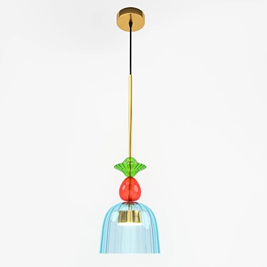 Modern Brass Pendant Light with Blue Glass Shade 3D model image 1 