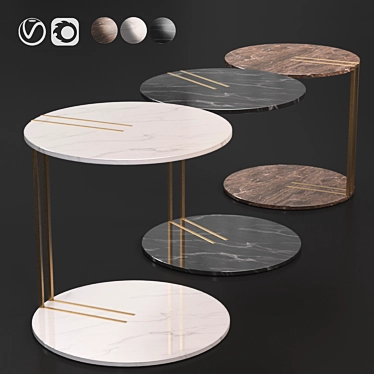 Italian Ston and Gold Coffee Tables 3D model image 1 