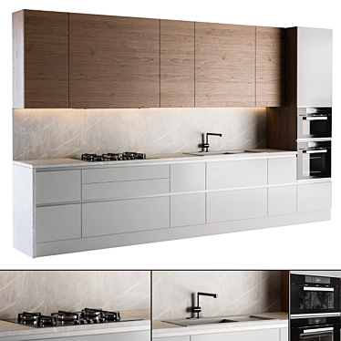 Modern Wood & Gray Kitchen Set 3D model image 1 