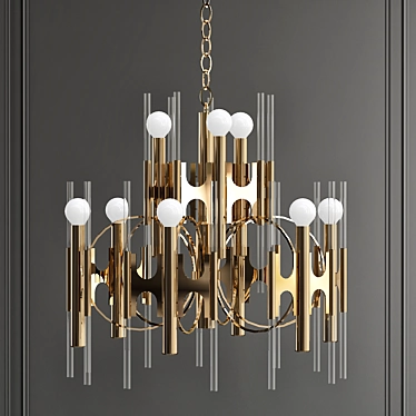 Italian Brass & Glass Chandelier 3D model image 1 