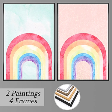 Elegant Wall Paintings Set 3D model image 1 