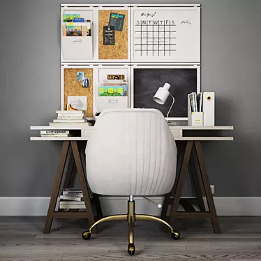 Workplace Setup: Swivel Desk Chair, Storage Desk, Pencil Holder 3D model image 1 