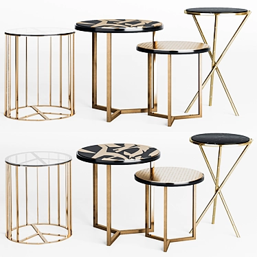 Bamboo Marble Side Table Set 3D model image 1 