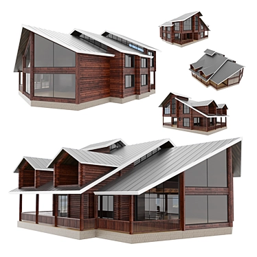 Rustic Log Cabin: 360sqm Retreat 3D model image 1 