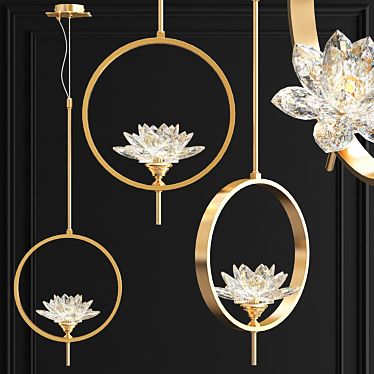 Elegant Crystal Lotus Pendant Lamp 3D model image 1 