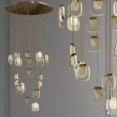 Golden Murano Glass Pendant Lamp 3D model image 1 