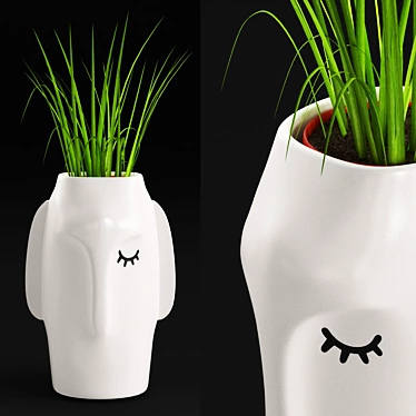 Modern Face Ceramic Vase 3D model image 1 