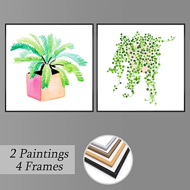 Versatile 2-Piece Art Set with 4 Frame Options 3D model image 1 