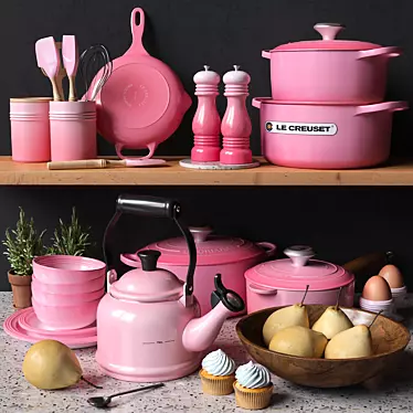 Pretty in Pink: Le Creuset Decor Set 3D model image 1 