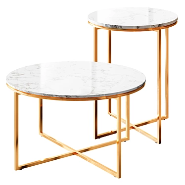 Elegant Marble Gold Table Set 3D model image 1 