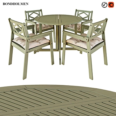 Outdoor Gray Stained Table & Chairs: Ikea Bondholmen 3D model image 1 