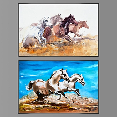 Versatile Set of Wall Paintings with Frame Options 3D model image 1 