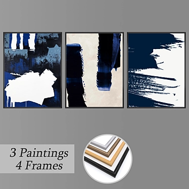 Modern Art Set 1459 | 3 Paintings & 4 Frame Options 3D model image 1 