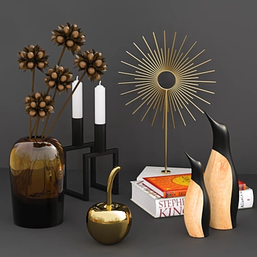 Designer Decor Set: Vase, Marble Decoration, Cherry, Penguin, Candleholder 3D model image 1 