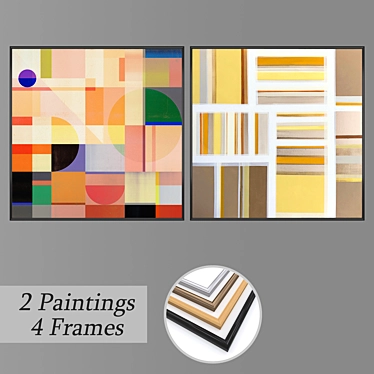 Modern Art Set: 2 Paintings & 4 Frame Options 3D model image 1 