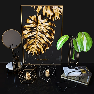 Decorative Set: Candle Holders, Mirror, Canvas, Flower Vase 3D model image 1 