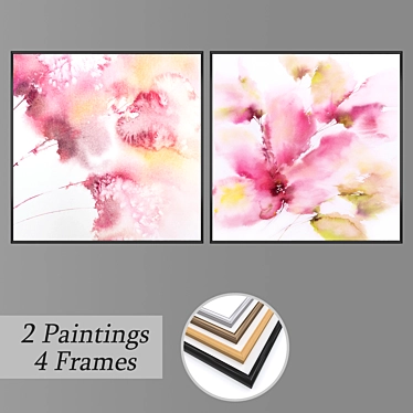 Elegant Wall Paintings Set 3D model image 1 