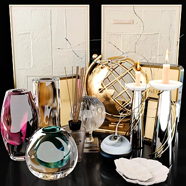 Gold Globe Decor Set - Vase, Candle, Aroma Sticks, Candlestick 3D model image 1 