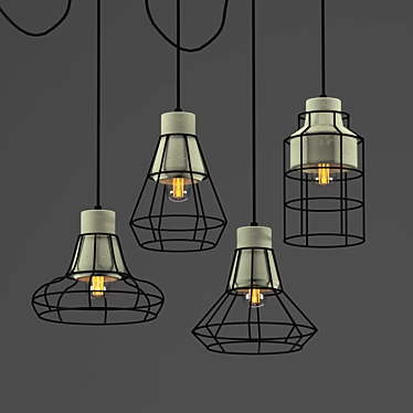 Urban Loft Pendant Lights: Concrete Shade in Metal Frame 3D model image 1 