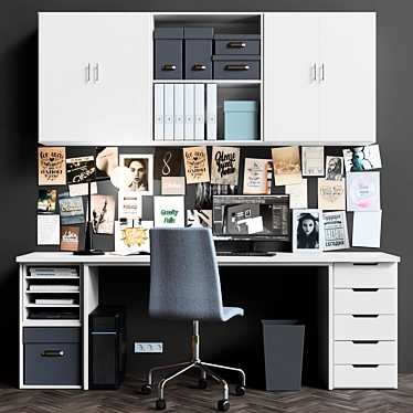 Modern Office Furniture Set: Wardrobe, Table, Chair, Stationery, Laptop, Folder 3D model image 1 