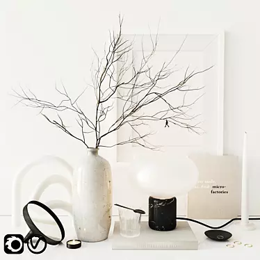 Elegant White Decor Set: Vase, Mirror, Candles & More 3D model image 1 