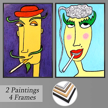 Artful Frames: Set of 2 Paintings & 4 Frame Options 3D model image 1 