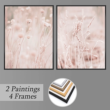 Modern Art Set: 2 Paintings & 4 Frame Options 3D model image 1 