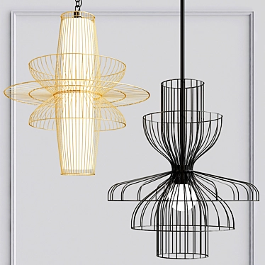 Sleek Metal Pendant Lights 3D model image 1 