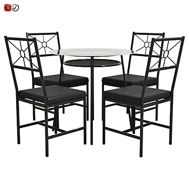  Modern Black Glass Table & Chair Set 3D model image 1 