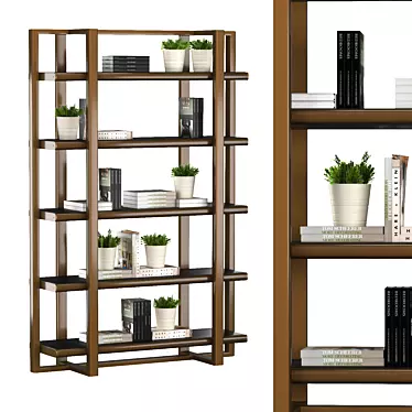 Tecninova Library 4225: Stylish Leather-Metal Bookshelf 3D model image 1 