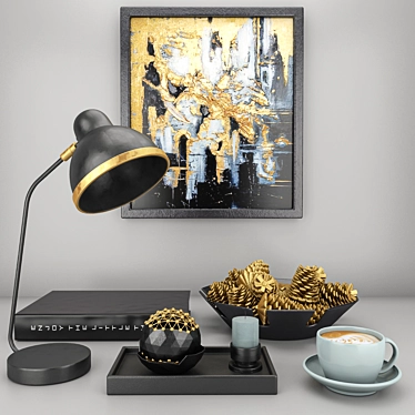 Elegant Black & Yellow Decor Set 3D model image 1 