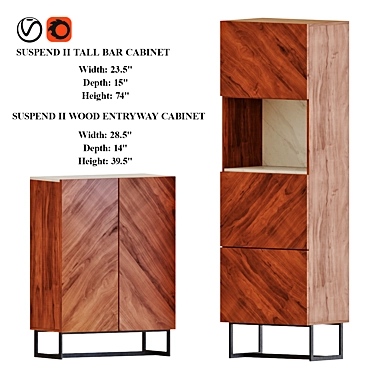 Modern Wood Entryway Cabinet - Suspend II 3D model image 1 