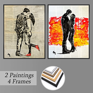 Title: 2-Piece Wall Painting Set with Frame Options 3D model image 1 