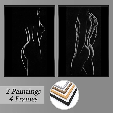 Elegant Wall Painting Set with Frames 3D model image 1 