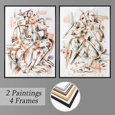 Elegant Wall Paintings and Frames 3D model image 1 