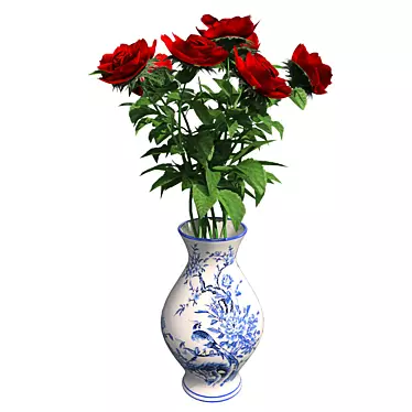 Elegant Red Rose Vase 3D model image 1 